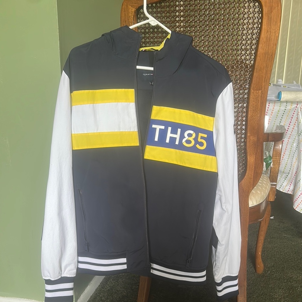 Tommy Hilfiger Black and Yellow Bomber Jacket with Ribbed Cuffs